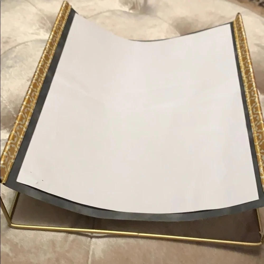 Dwell Studio golden inbox tray, fabric on metal